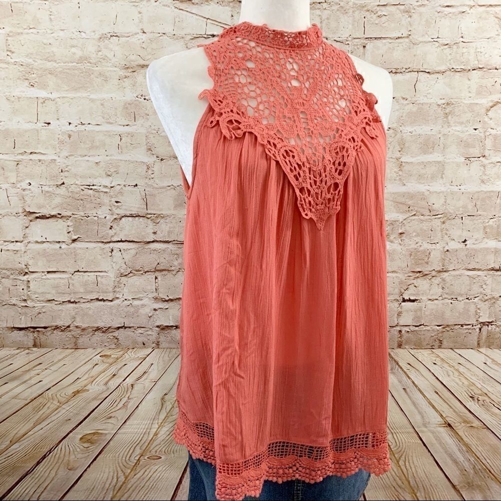 Entro crochet sleeveless loose gauze blouse